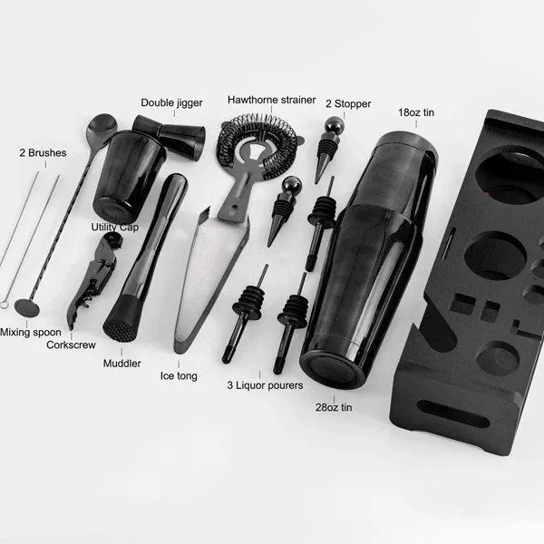 Black Cocktail Shaker Set so stojanom