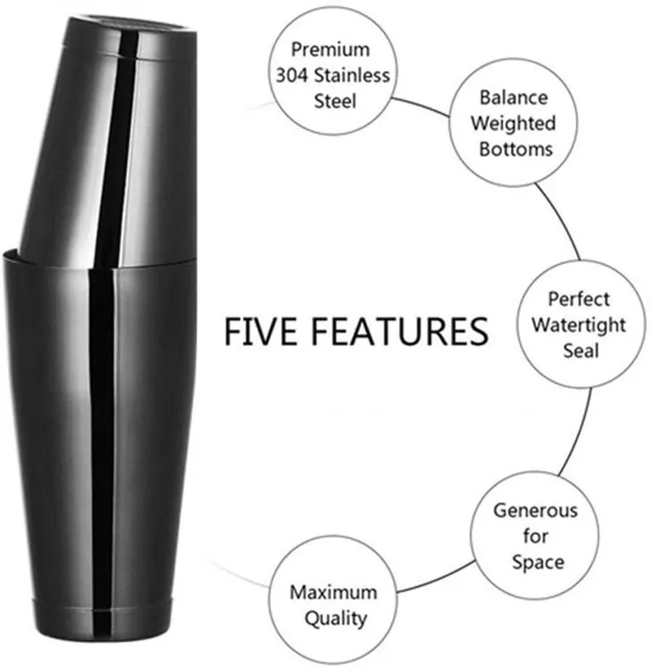 Boston Shaker z nehrdzavejúcej ocele v čiernej farbe